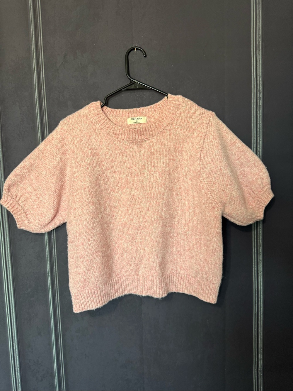 Zenana Outfitters Blush Pink Short Sleeve Crewneck Sweater